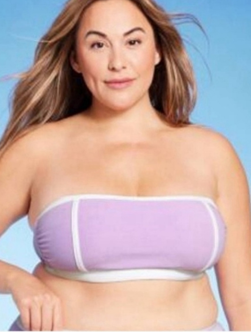 Kona Sol Women's Terry Textured Solid Bandeau Binding Bikini Top Purple NWT